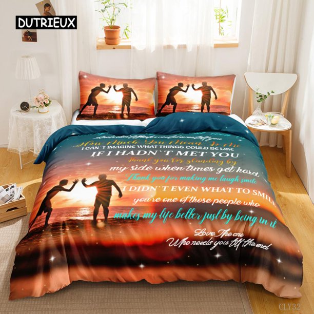 x1243 Bed SheetsLetter To Son Duvet Cover Set Quote Saying Well-Known Saying Aphorism Bedding Set Inspirational Letters Polyester Qulit Cover 3-Piece Bedding Set (1 Duvet Cover + 2 Pillow Shams) nj124