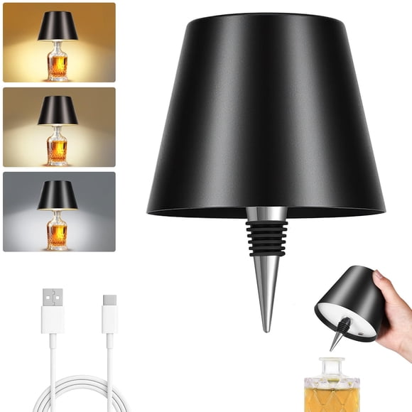 Lámpara inalámbrica recargable para botella Fintoriel, regulable de 3 colores