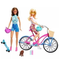 Bicicleta Playset Barbie Para Exteriores Con 2 Muñecas Monopatín Y Cachorro Barbie