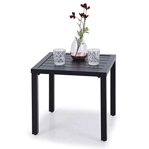 Mesa PHI VILLA para interiores y exteriores de metal cuadrada negra, 19 x 19 x 46 cm