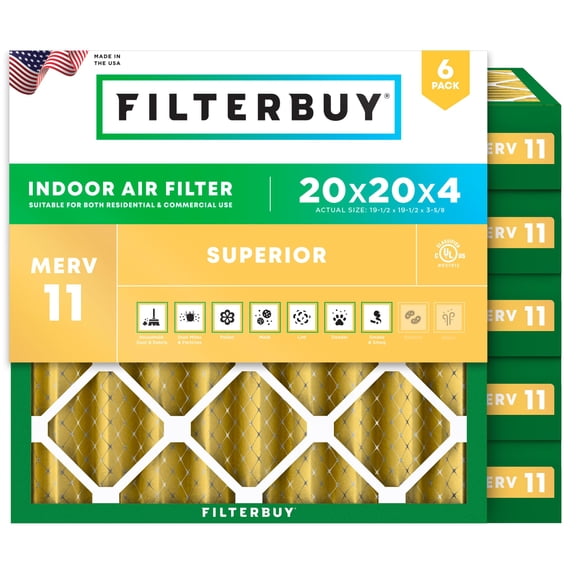 Filtro de aire Filterbuy MERV 11 20 x 20 x 4 (paquete de 6) Superior Pet