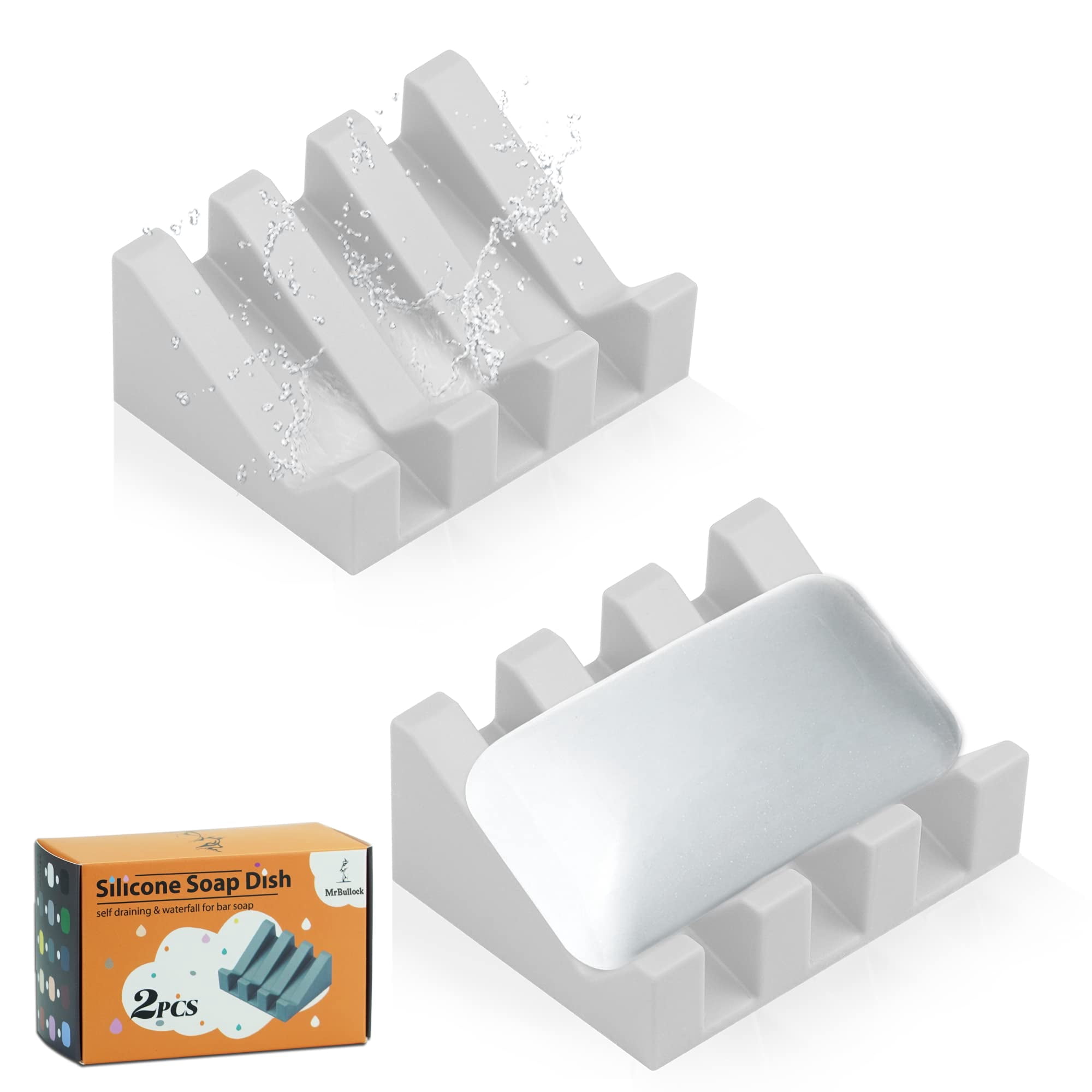 Jabonera Mrbullock De Silicona Autodrenante En Forma De Cascada, Color Gris Claro