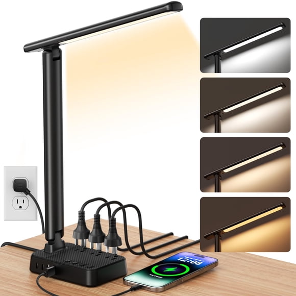 Lámpara de escritorio Airlong LED para oficina y hogar con regleta de alimentación y USB