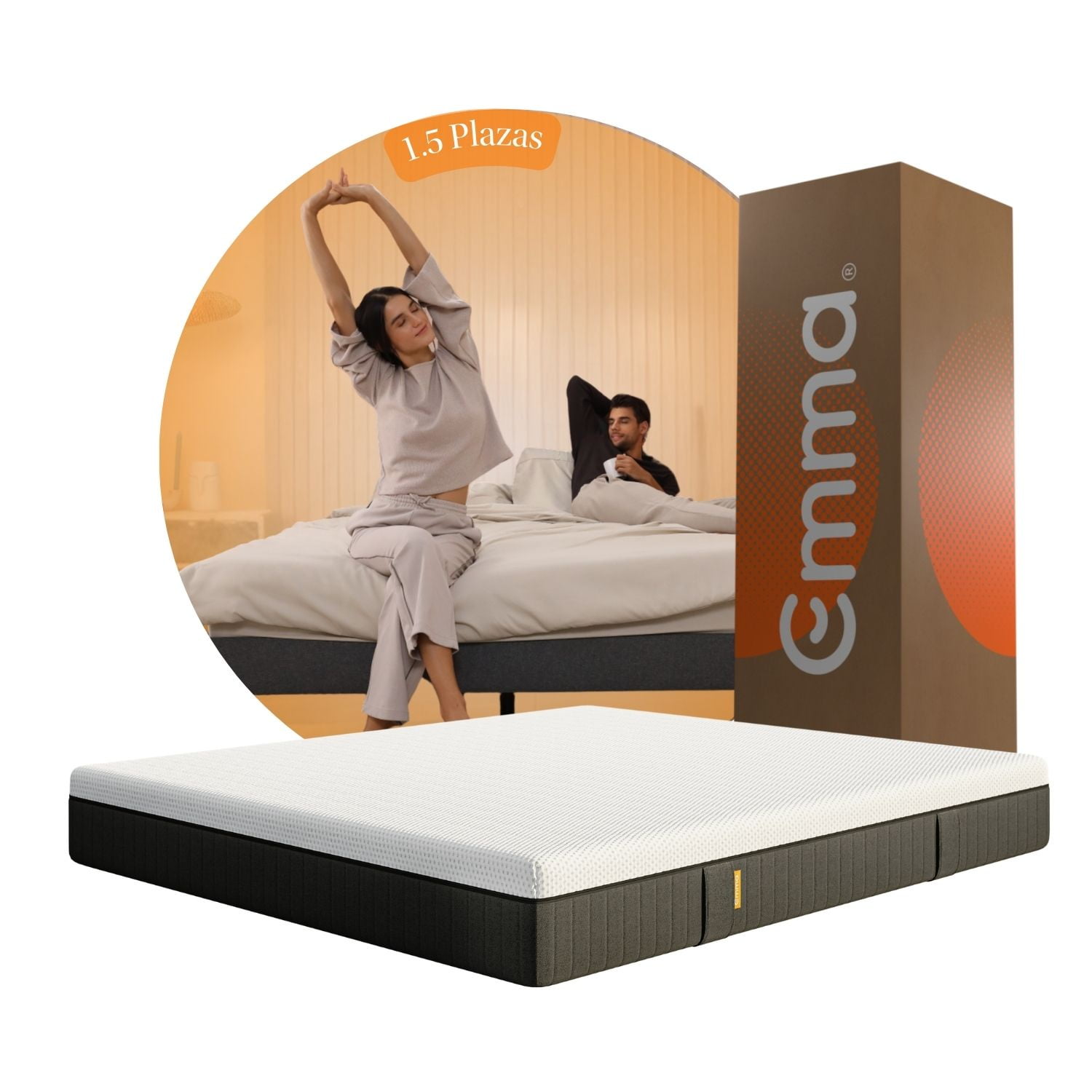 Emma - Colchón Confort Premium 1.5 Plazas | Espuma Y Resortes | Tecnología Híbrida| Colchón Comprimido | 105x190
