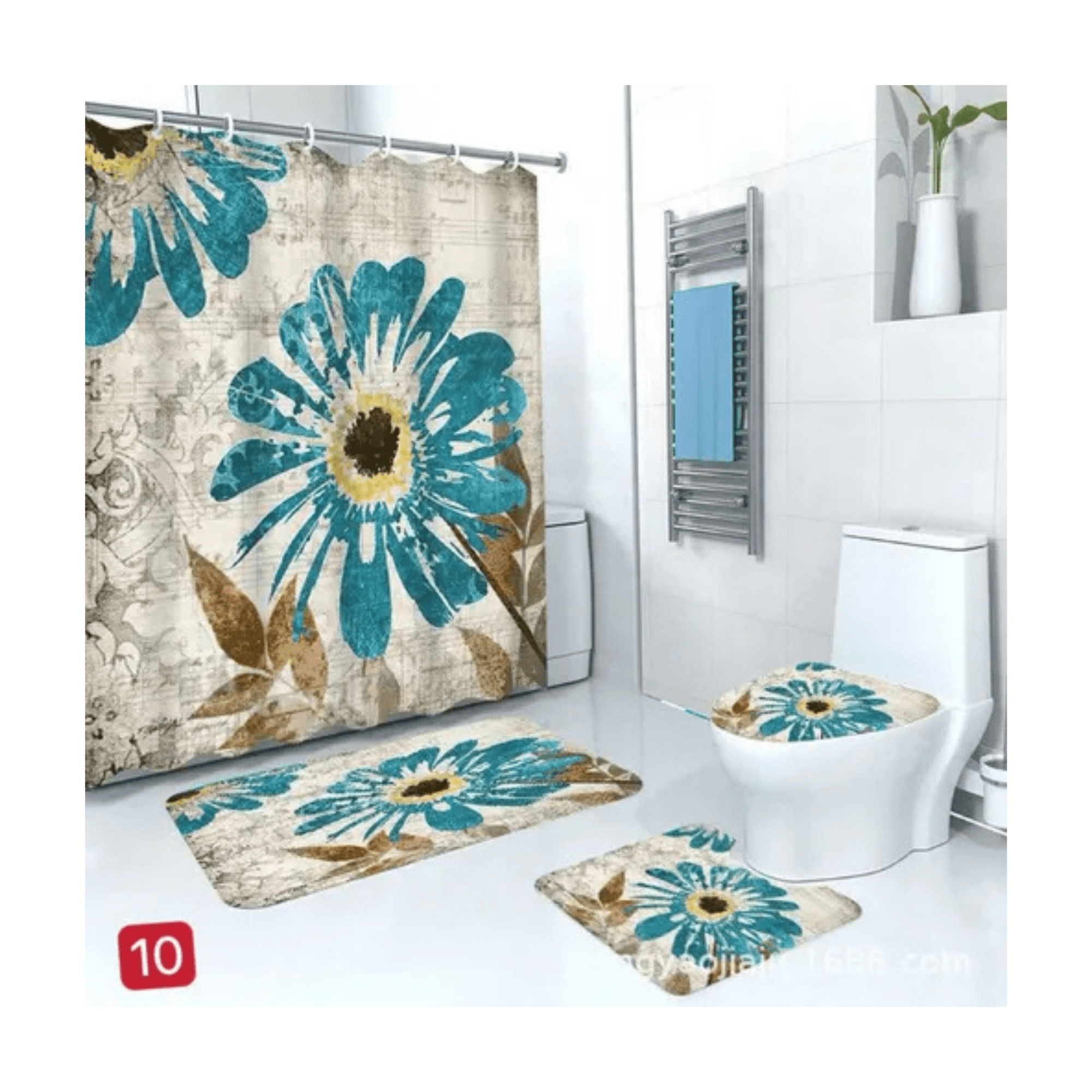 Genérico - Cortina De Ducha Con Set De Alfombra Tapete