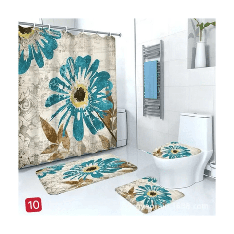 Genérico - Cortina De Ducha Con Set De Alfombra Tapete