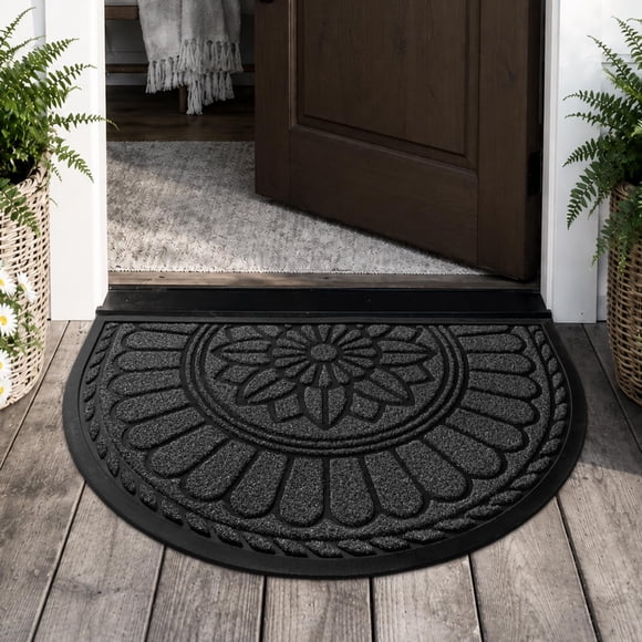 Felpaudo Mibao 60 cm x 90 cm Gris Antideslizante Media Redonda