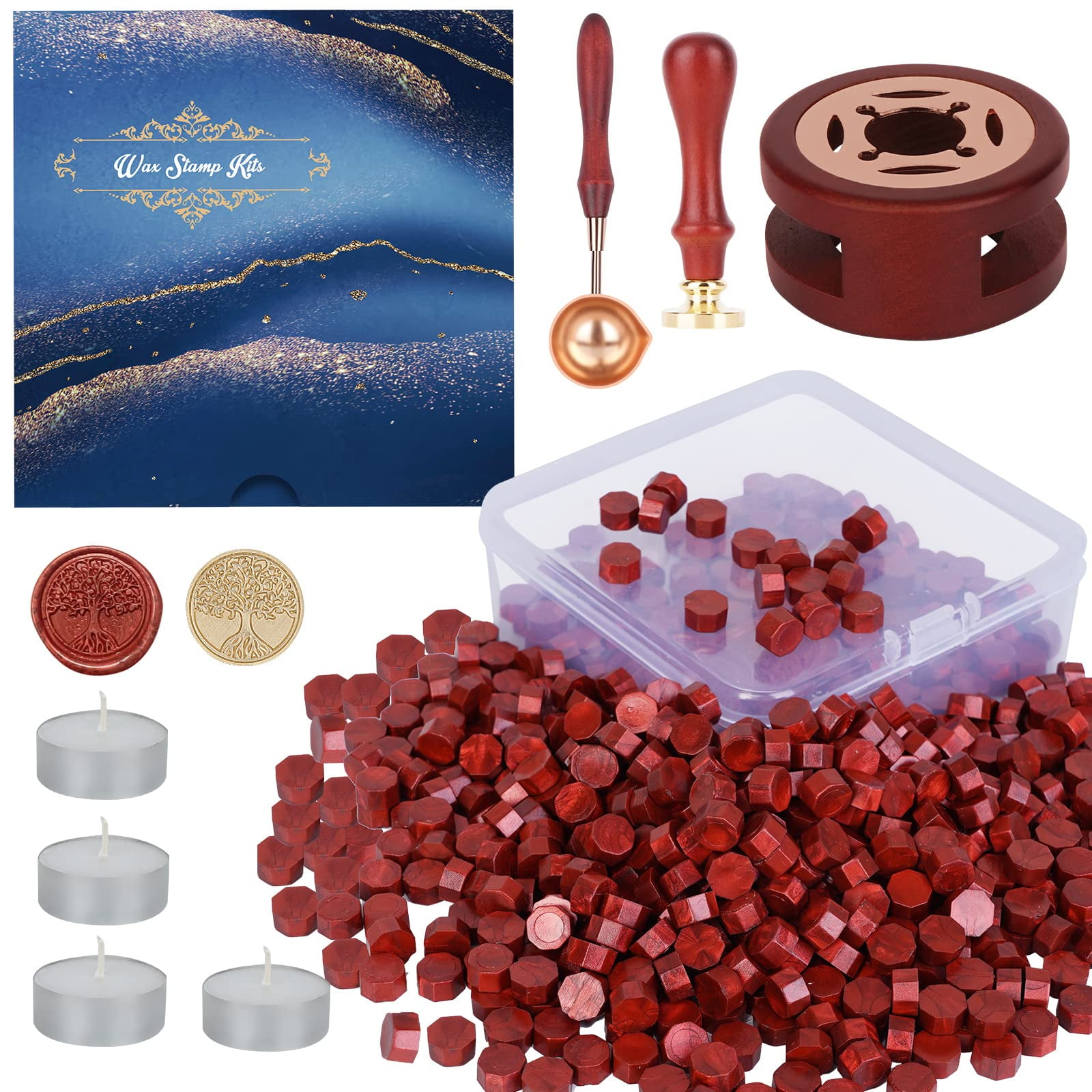 Kit De Sellos De Cera Yagugu - Conjunto De 357 Piezas Con Perlas De Cera, Sello, Calentador, Cuchara Y Velas - Envoltorios Vintage, Cartas, Manualidades, Regalo (rojo Vino)