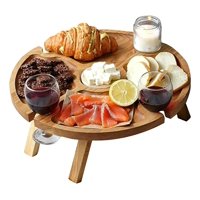 Genérica - Mesa Tabla De Madera Picnic Plegable Comida Botellero Viajes. Φ30Cm