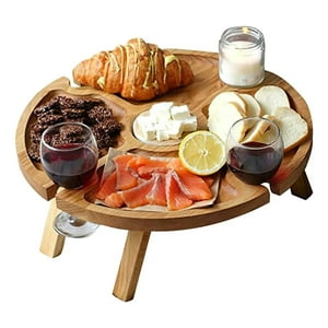 Genérica - Mesa Tabla De Madera Picnic Plegable Comida Botellero Viajes. Φ30Cm