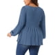 thumbnail image 3 of Agnes Orinda Blusas de Talla Grande para Mujeres Cuello Redondo Manga Larga Top de Punto Peplum 3X Gris Azul, 3 of 6