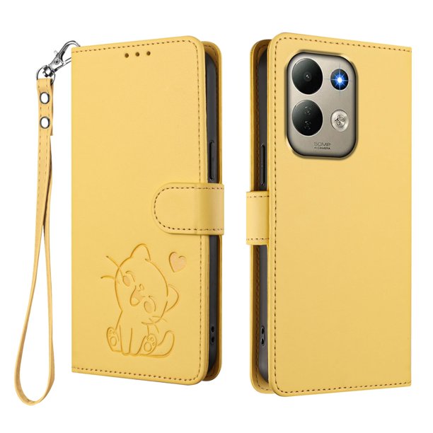 Xiaomi Redmi 17 4G/5G Funda Billetera con Estampado de Gato, Amarillo