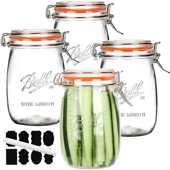 Frascos de vidrio Anwoi, boca ancha, 950 ml, 4 unidades, tapa hermética