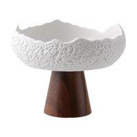 Magideal - Plato De Ensalada De Cerámica Servicio De Tazón Decoración De Múltiples Puestos De Aperitivo Base De Madera Para Desayuno De Restaurantes Casa De Boda Blanco