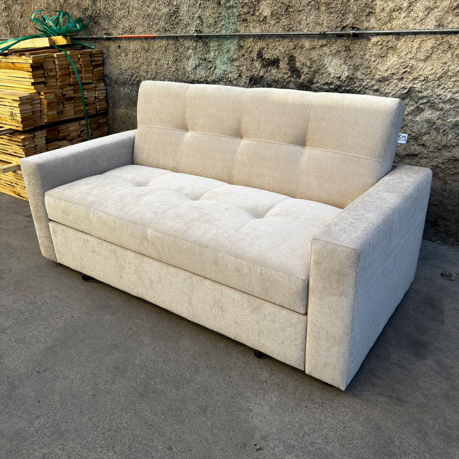 Camila Home - Sofá Cama Chenille Arena Supreme 2 Plazas Con Puffs Y Respaldo Reclinable