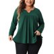 thumbnail image 1 of Agnes Orinda Blusas de Mujer Tallas Grandes Camisetas de Manga Larga con Cuello Entallado y Pliegues al Frente 4X Verde Oscuro, 1 of 6