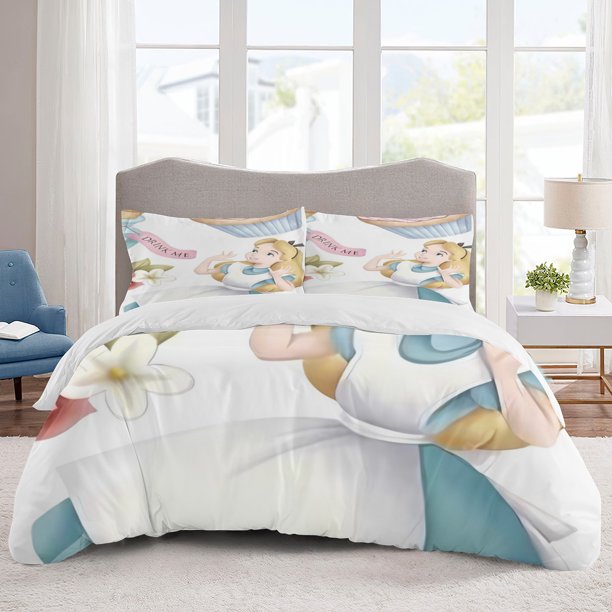 Alice in Wonderland Bedding Sets Cartoon Duvet Cover Lightweight 3 Piece Bet Sets for Kids Boys Girls