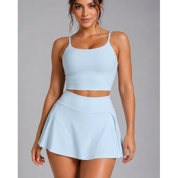 Set Deportivo Mujer Falda Short Con Bolsillo Y Top