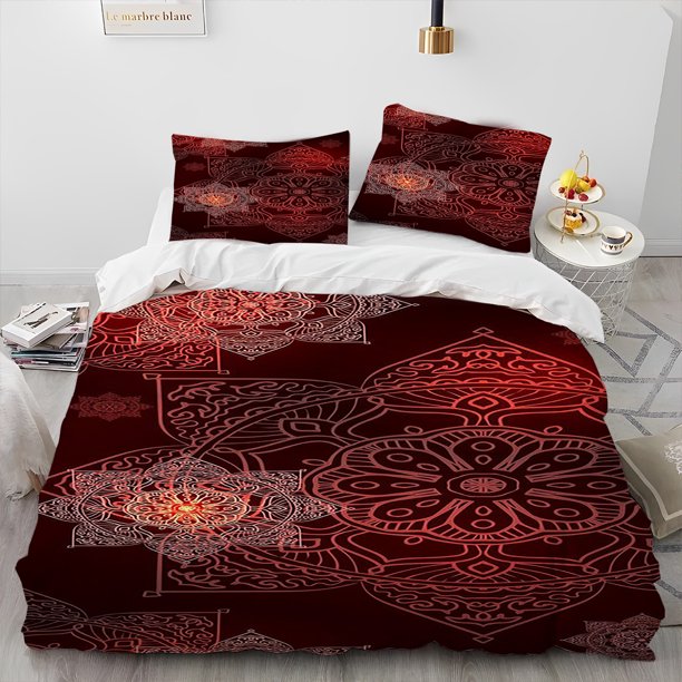 Mandala Bohemia Flower Comforter Bedding Set,Duvet Cover Bed Set Quilt Cover Pillowcase,King Queen Size Bedding Set Adult Child