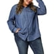 thumbnail image 1 of Camisa de mezclilla de manga larga con botones y bolsillo para mujer de talla grande Agnes Orinda 3X Azul, 1 of 8
