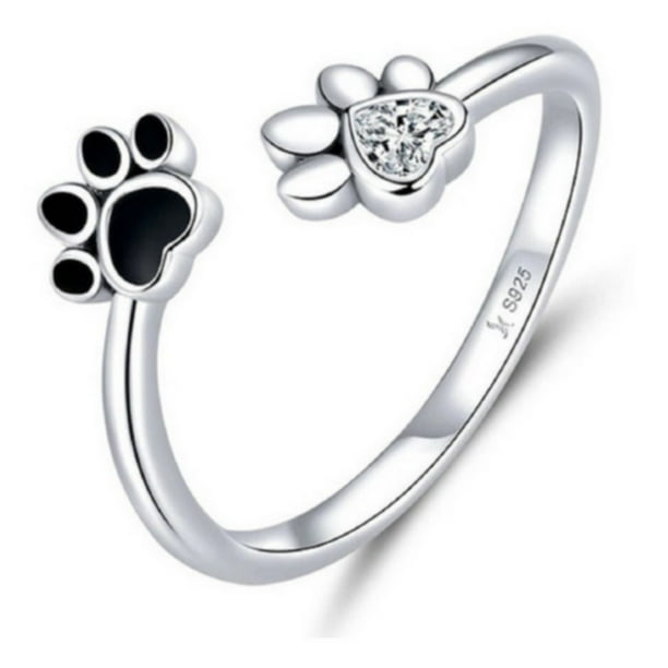 Anillo Ajustables Plata S925 Huella Perro Gato Lider
