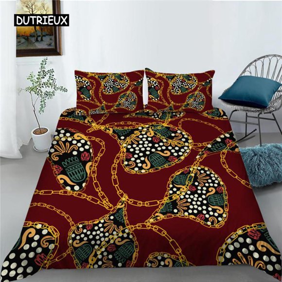 x1059 Bed SheetsLeopard Print Duvet Cover Set Microfiber European Retro Classic Printing Twin Bedding Set Leopard Gold Chain Quilt Cover 3-Piece Bedding Set (1 Duvet Cover + 2 Pillow Shams) nj1059