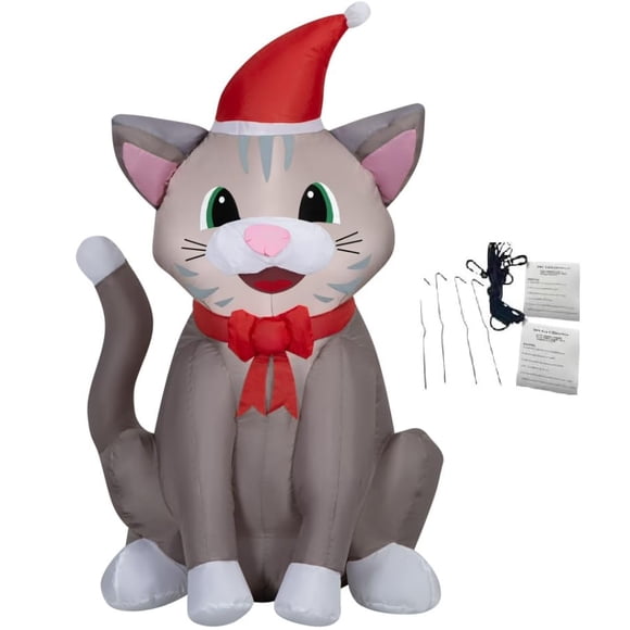 Gato atigrado navideño inflable 89 cm con LED