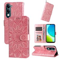 Funda Tipo Cartera Foxdock Para Vivo Y04 , Diseño Girasol En Relieve, Cuero Pu, Cierre Magnético, Soporte Y Tarjetero