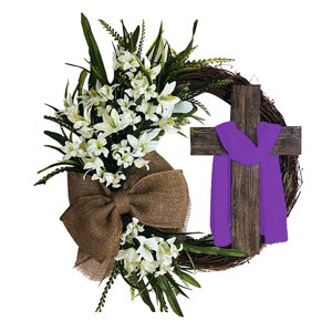 Bothyi - Corona De Pascua Con Cruz Decoración Rústica Para Puerta De Entrada Fiesta Festiva 35Cm Violeta
