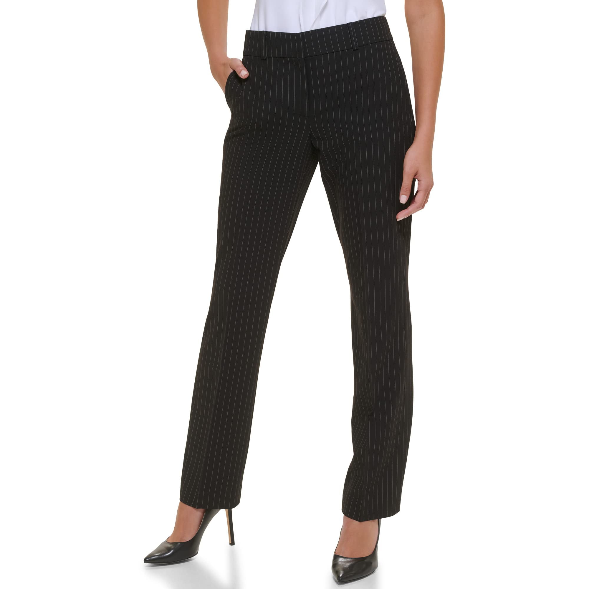 Pantalones De Vestir Tommy Hilfiger Sutton Bootleg Para Mujer, Color Negro/marfil