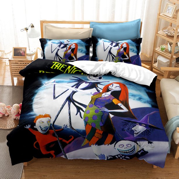 The Nightmare_Before_Christmas 3 Pcs Comforter Set with 2 Pillowcases,Jackkellington Sall_y Bedding Set Sheet Set for Kids Adults,All Season Lightweight
