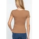 thumbnail image 2 of Saronite Camiseta Básica de Algodón Acanalado, de Manga Corta y Cuello en V, Color Caqui Natural (para Mujer), 2 of 4