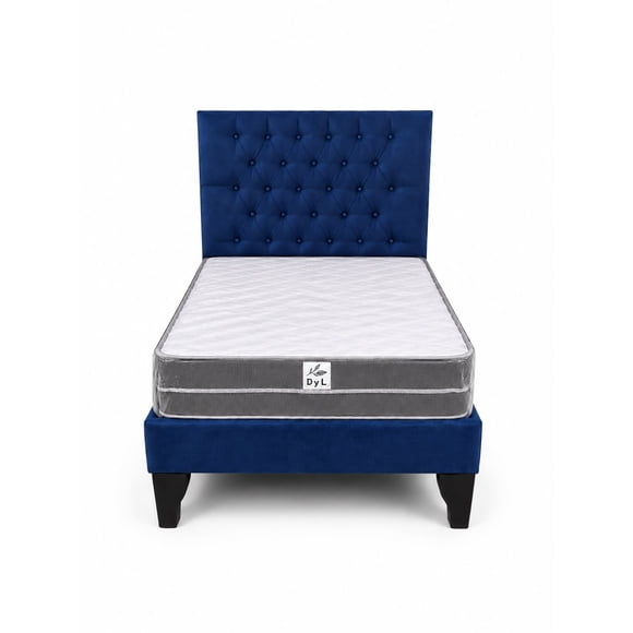 Cama de Plaza y Media Azul + Colchon Semi ortopedico 1.5