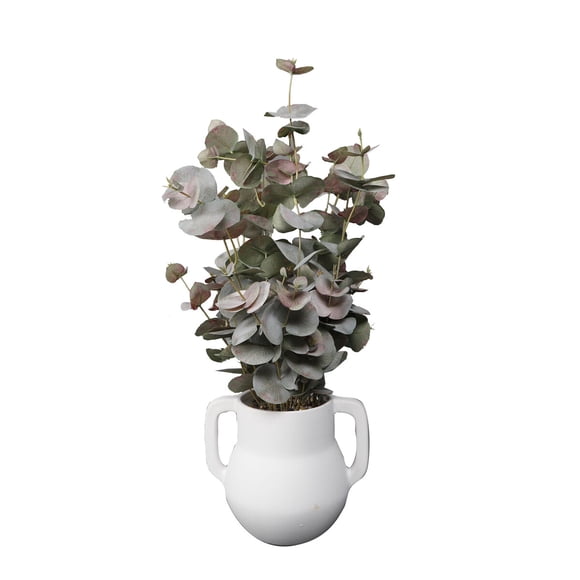 Eucalipto artificial Home Decor Bunda de 21 pulgadas con jarrón de cerámica
