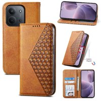 Funda Flip Foxdock Para Xiaomi Redmi 15C , Estilo Billetera Con Diseño Rombo, Correa De Mano Y Soporte, Uso Diario
