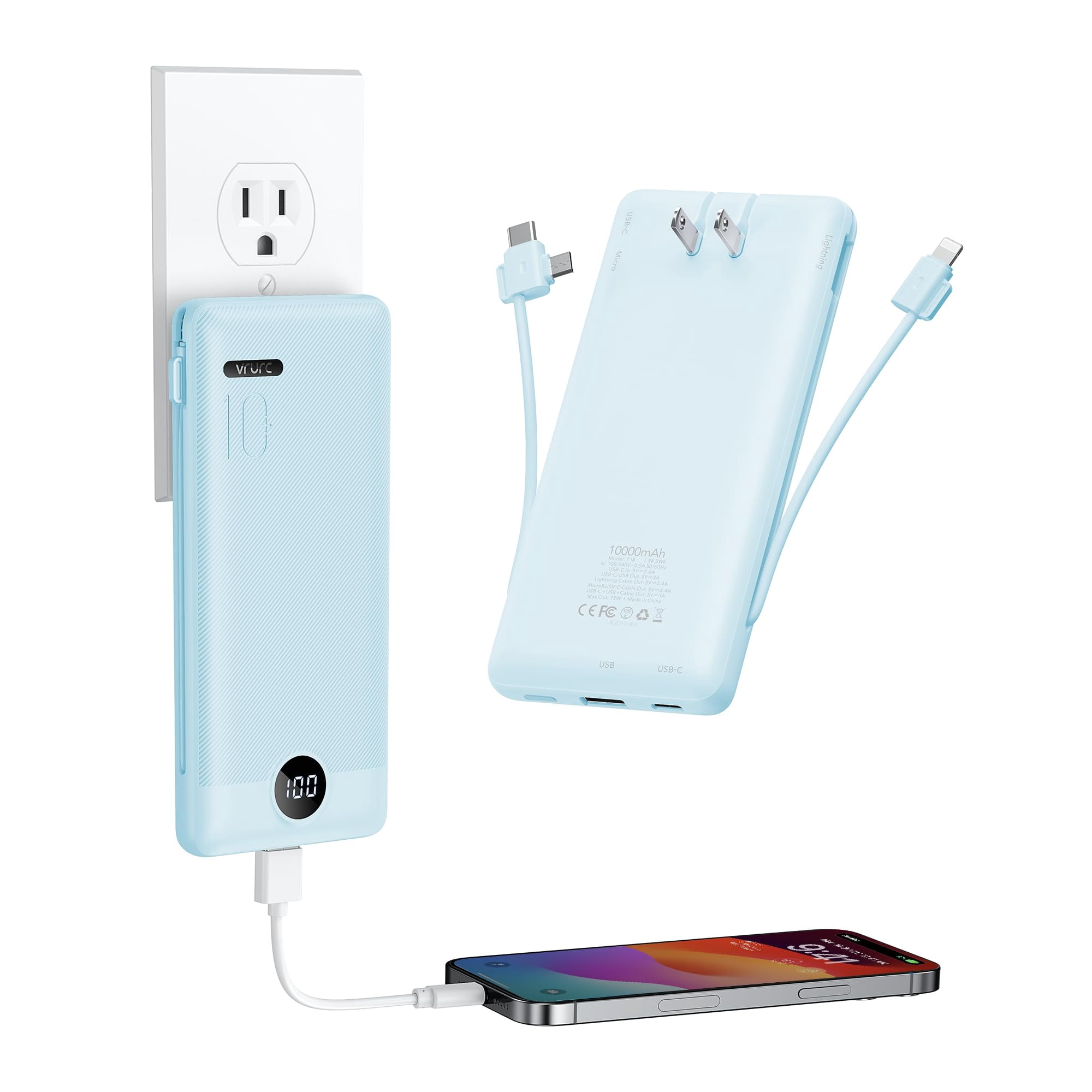 Cargador Portátil Vrurc De 10000 Mah Con Carga Rápida De 22,5 W - Azul