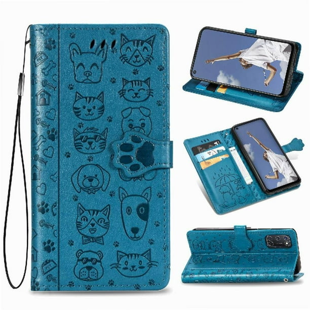 Funda Cartera FOXDOCK para OPPO A52 / A72 / A92 , Flip PU con Relieve de Gatos y Perros, Tarjetero y Soporte