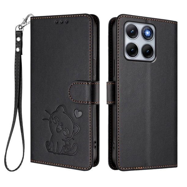 Motorola Edge 70 Fusion Funda Billetera con Estampado de Gato, Negro