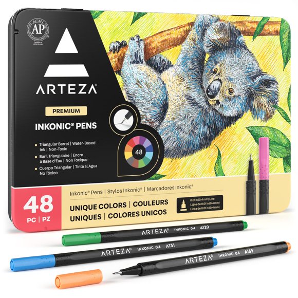 Set de 48 Plumas Fineliner ARTEZA Inkonic con Tinta a Base de Agua de 0.4 mm