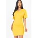thumbnail image 1 of Saronite Vestido Mini Básico Ajustado de Manga Corta con Cuello en V, Color Mostaza (para Mujer), 1 of 2