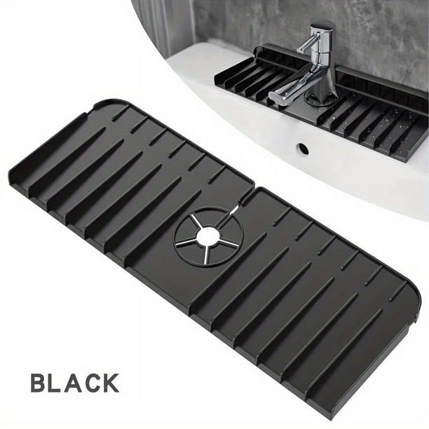 1pc, Silicone Faucet Handle Drip Catcher Tray Mat, 14.5inch/4.9inch, Silicone Faucet Mat Dish Soap Sponge Holder For Kitchen Sink Accessories Gadgets, Drying Mat For Kitchen Counter Bathroom Kitchen S