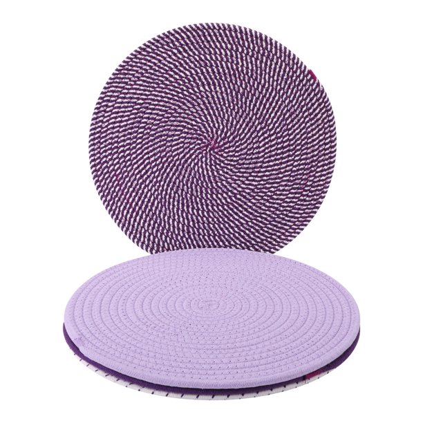 Juego de 4 manteles individuales redondos tejidos para mesa de comedor interior y exterior, mantel de cocina, fácil de limpiar, color púrpura, 13x13 pulgadas