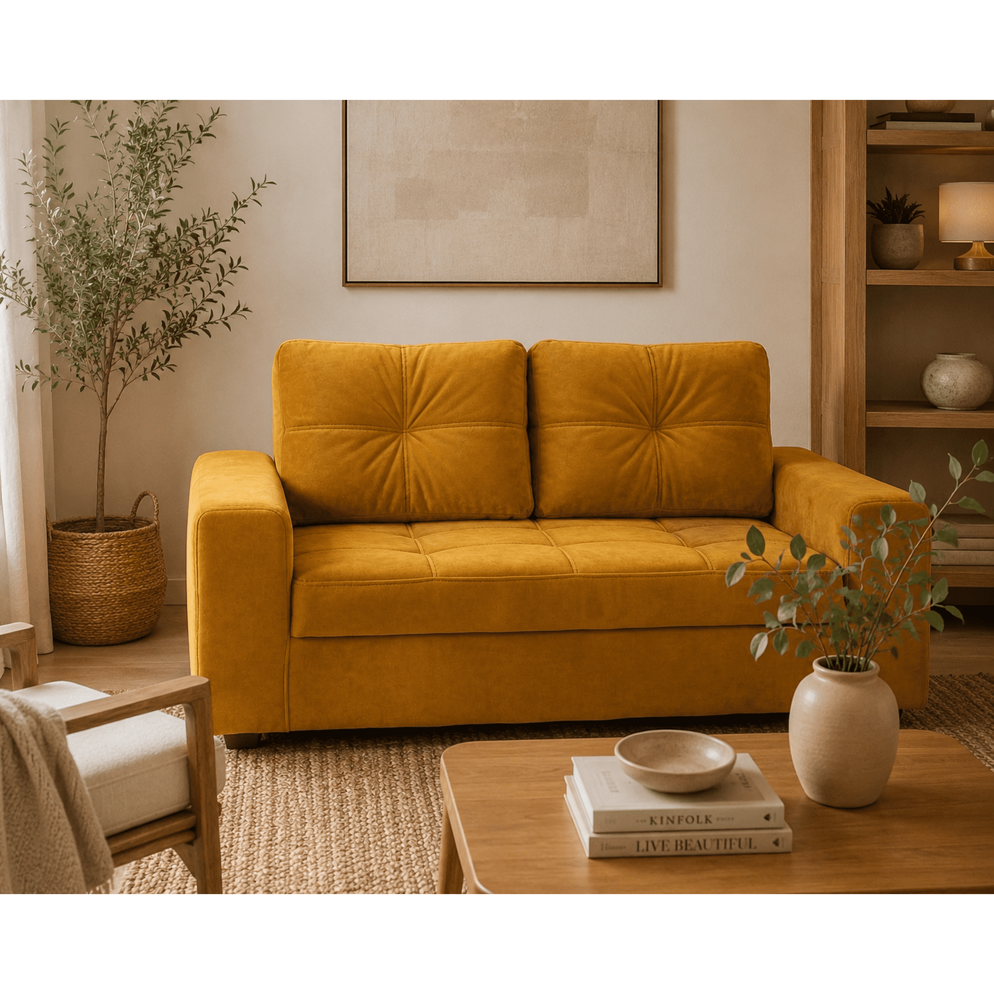 Deco Outlet - Sofa Praga 2 Cuerpos Felpa Mostaza