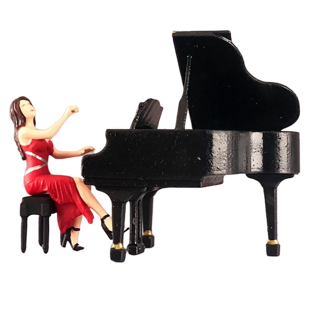 Escritorio De Escena De Figura De Pianista 1/64 Con Piano Pintado A Mano Para Accesorios De Decoración Rojo Negro