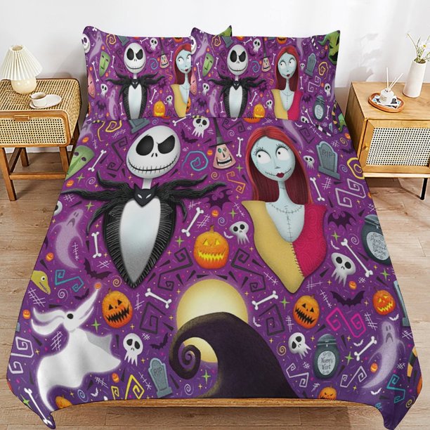 Nightmare Before Christmas Bedding Set Duvet Cover Comfortable and Lightweight Cartoon Bedding 3 Piece Bed Set