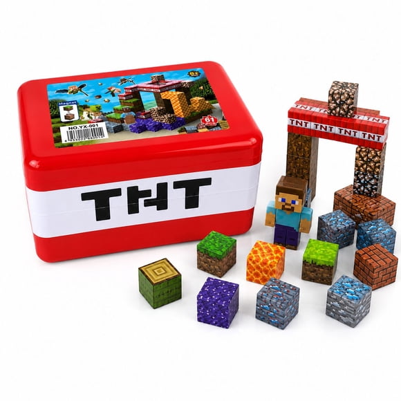 Set 60 Cubos Construcción Magnéticos + Figura Pixel 2x2 Rojo