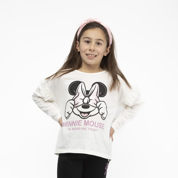 Polera Manga Larga Niña Bow Minnie Blanco Disney