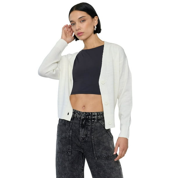 Sweater Mujer Cárdigan Regular Ecru Corona
