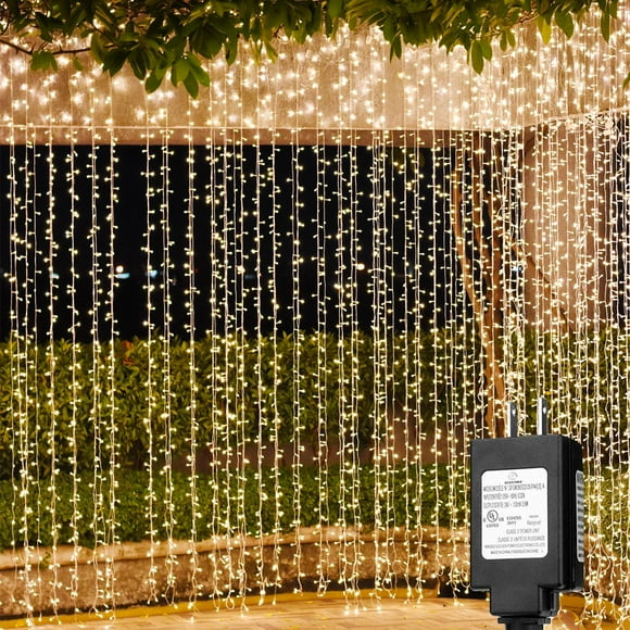 Luces de cortina Solhice LED de 9,7 m x 3 m 720, color blanco cálido, Navidad