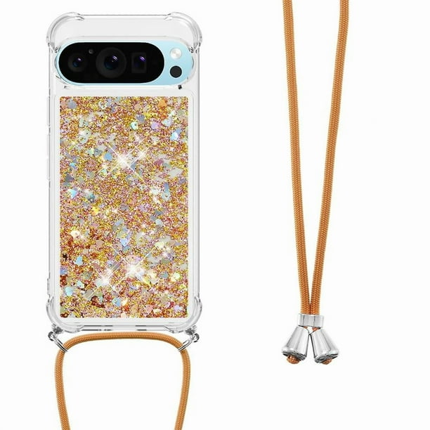 Funda FOXDOCK para Google Pixel 9 Pro con Cuerda Ajustable, Brillo Líquido, Protección Antigolpes y Lente – Ideal para Regalo
